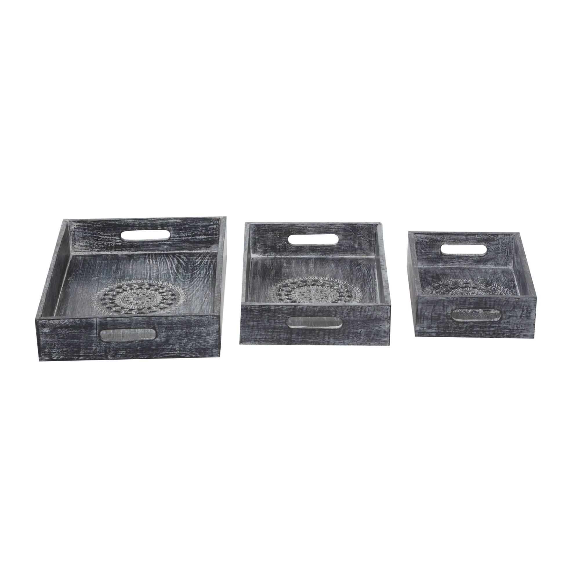 Black Mango Wood Traditional Tray Set